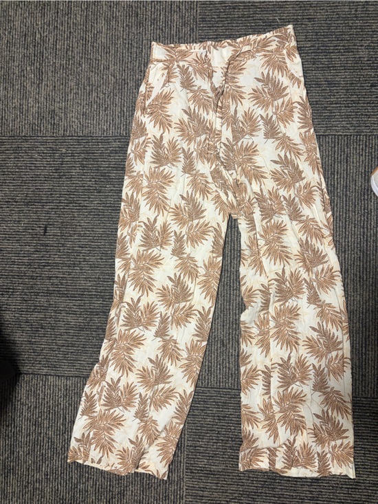 Primark Pants - Primark Cream and Brown Leaf Print Wide Leg Pants
